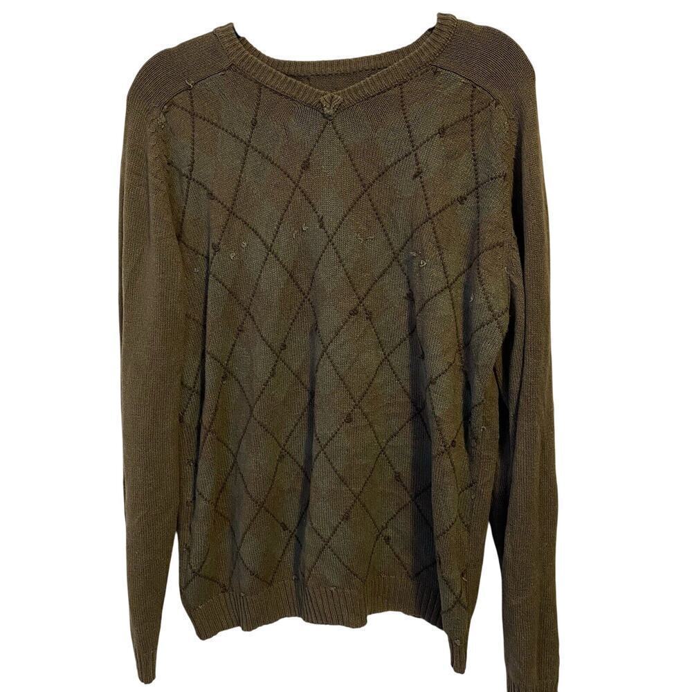 XG Xtremegear Men’s Sz XL Charcoal Gray Diamond Knit V Neck Sweater Reversible